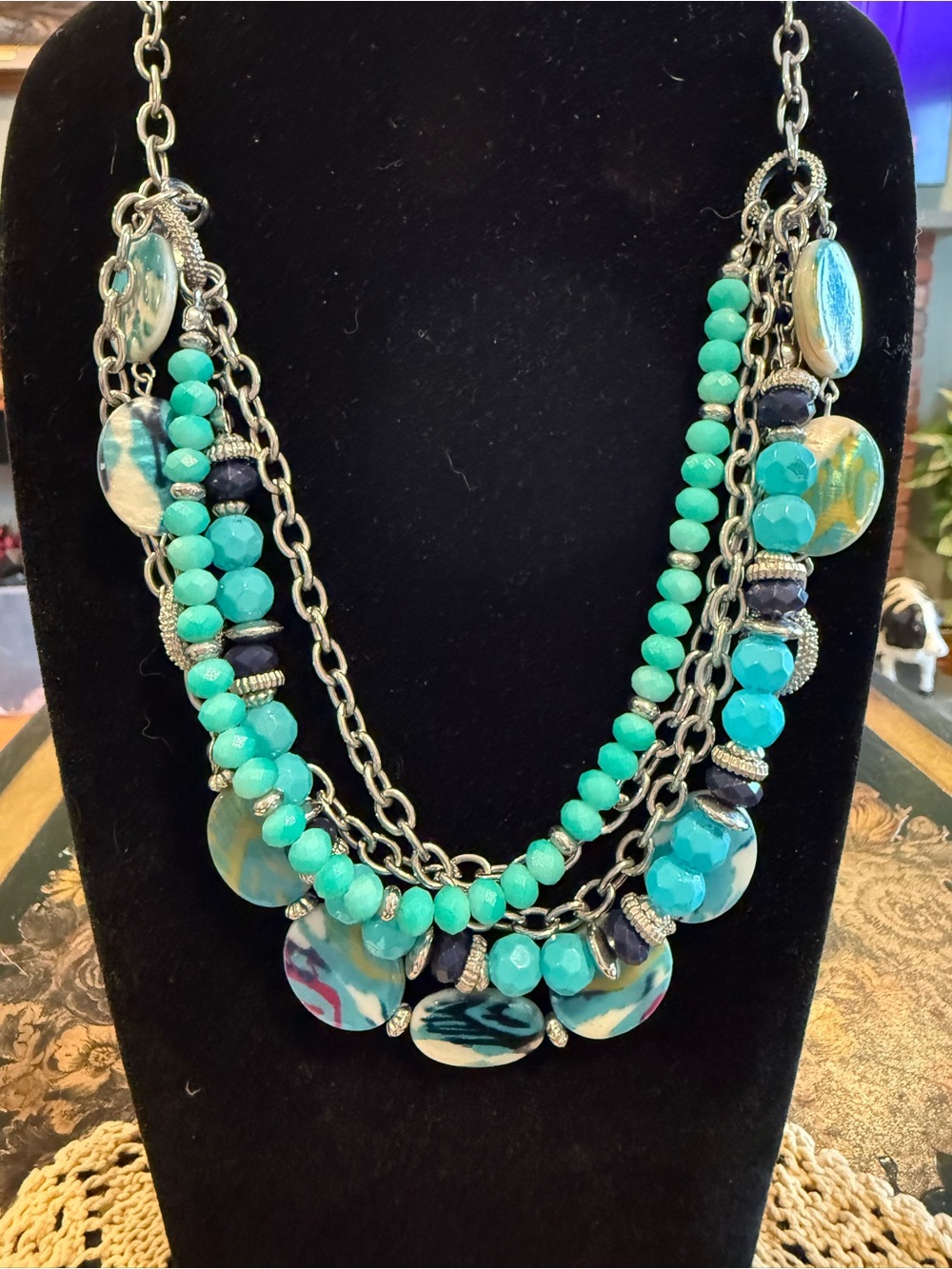 Ruby Rd. Turquoise and Navy Multi-Strand Beaded Necklace